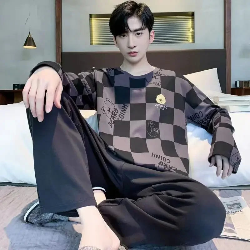 Pijama largo liviano de hombre con pantalón cuadrillé