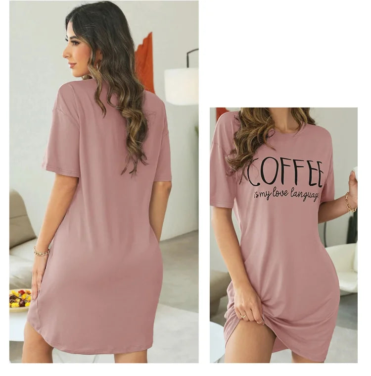 Camisón corto estampado de mujer con cuello redondo