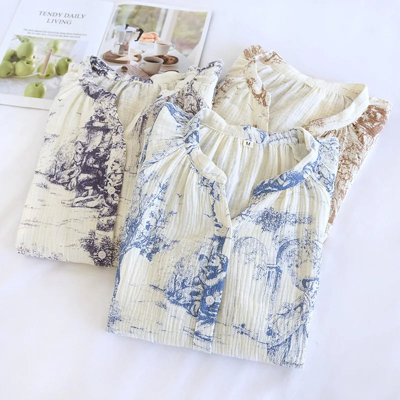 Camisón de algodón estampado con escote en V