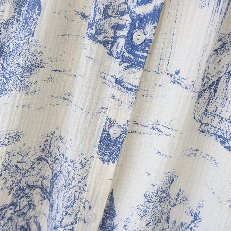 Camisón de algodón estampado con escote en V