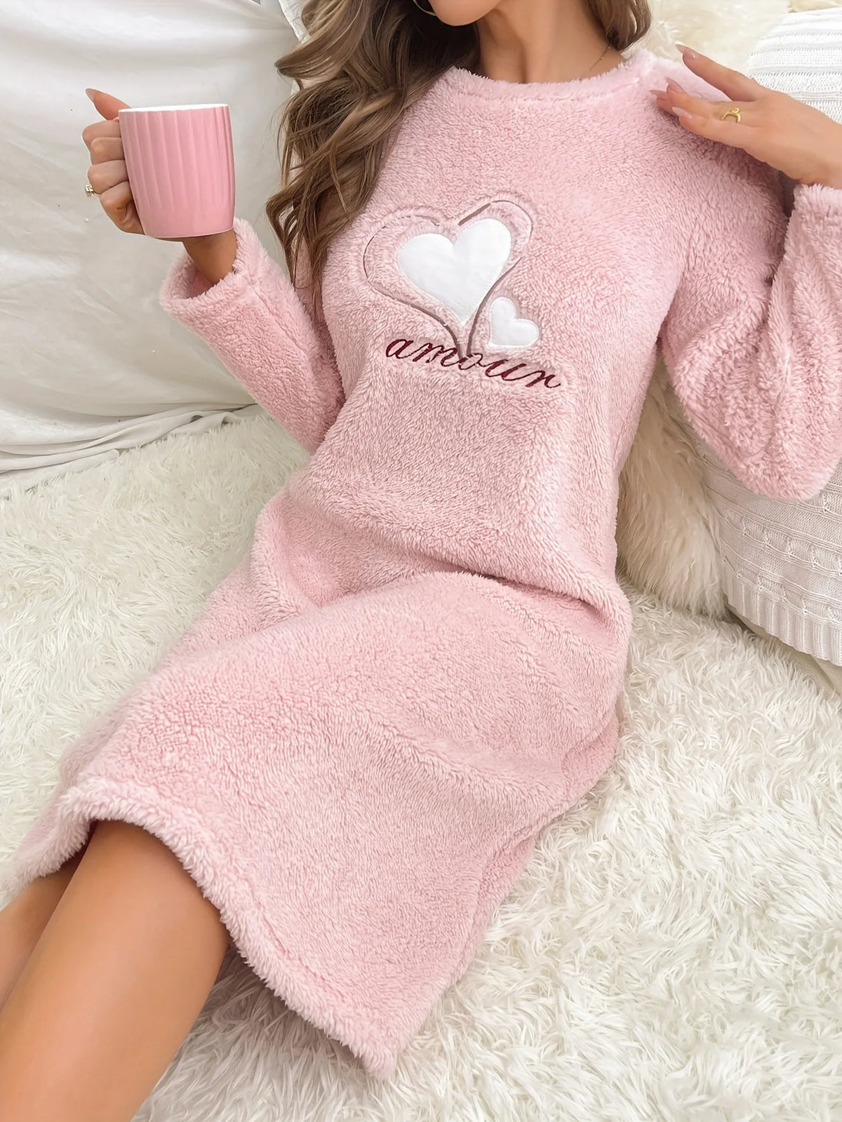 Camisón de mujer de franela gruesa y manga larga
