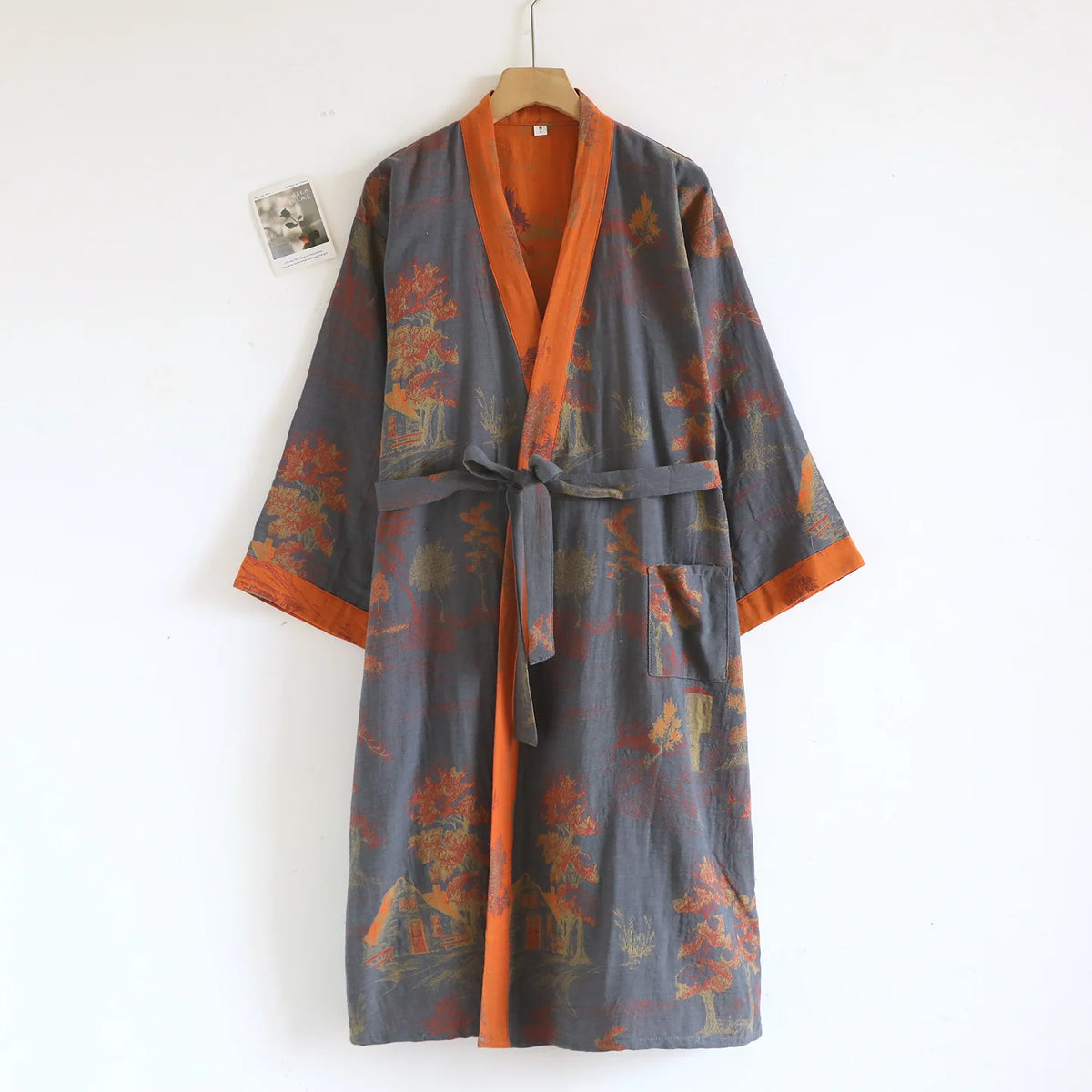 Bata kimono de hombre de algodón con cinturón
