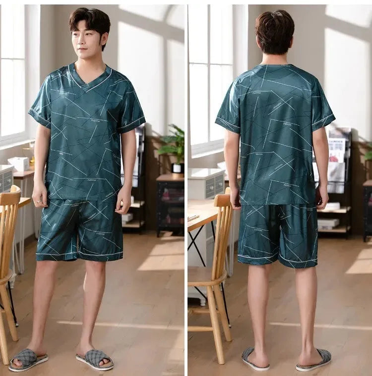 Pijama corto de hombre con escote en V y botones