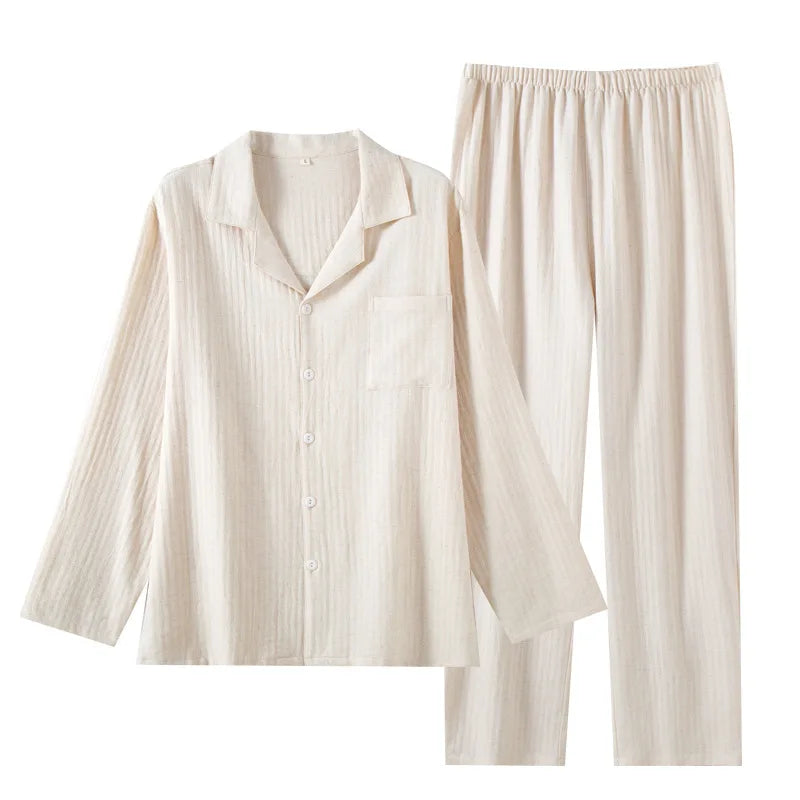 Pijama camisero de hombre de algodón con manga larga
