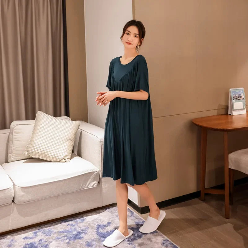 Camisón de mujer de modal liso con manga corta