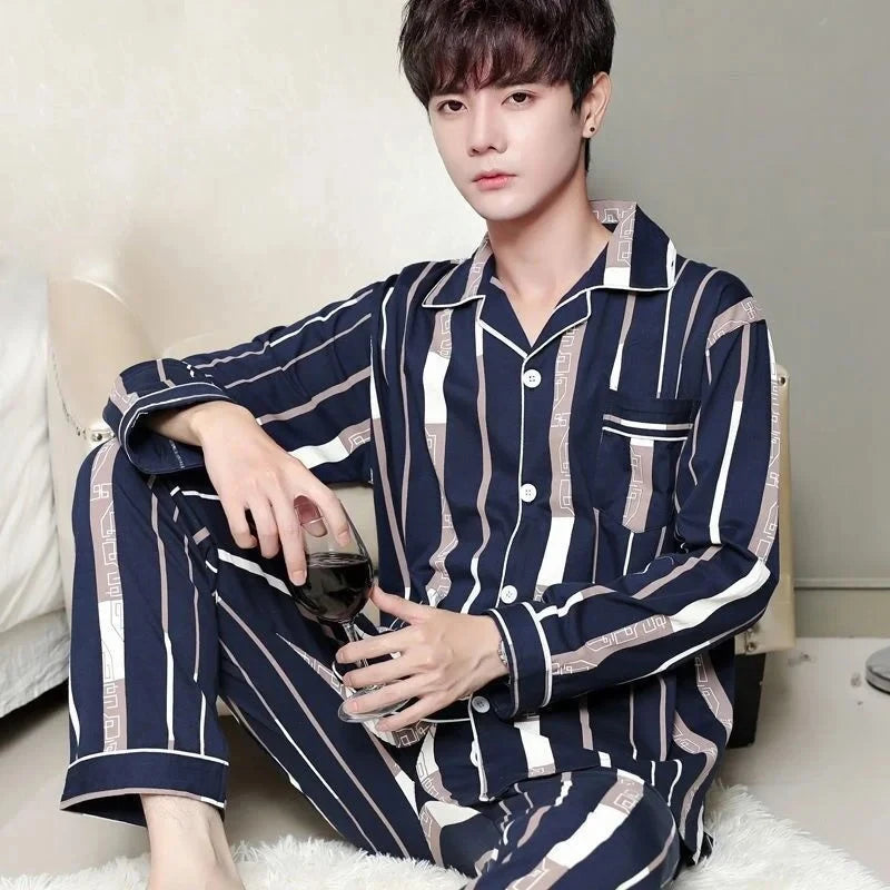 Pijama camisero de hombre de poliéster con pantalón largo