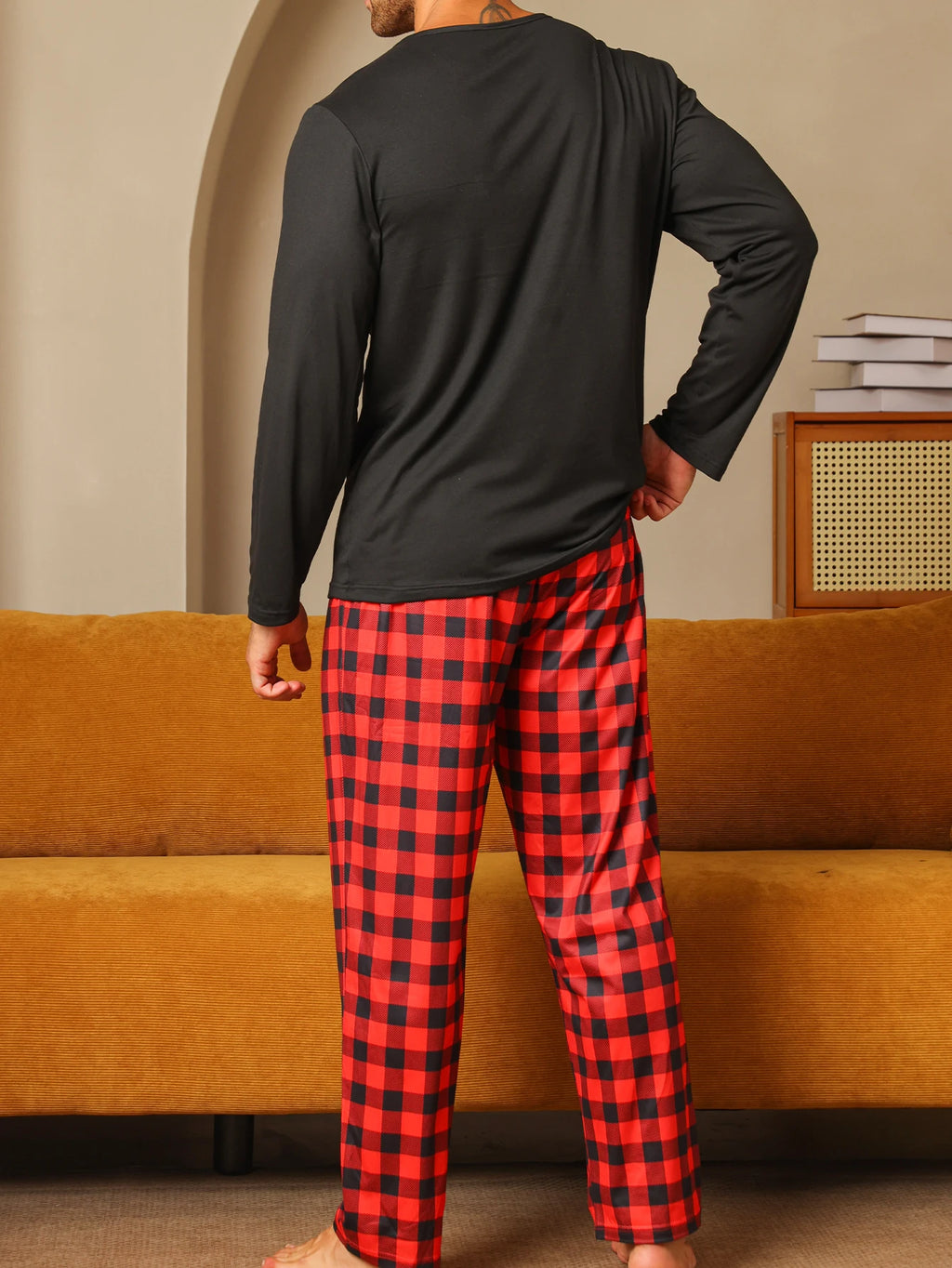 Pijama largo de hombre con pantalón a cuadros