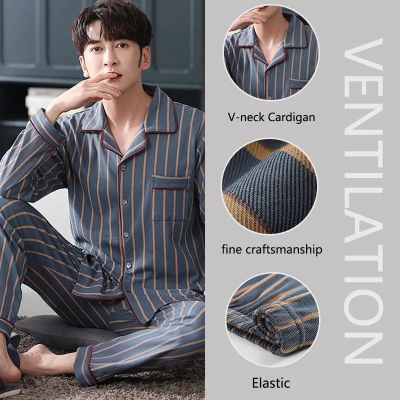 Pijama camisero de hombre de poliéster con pantalón largo