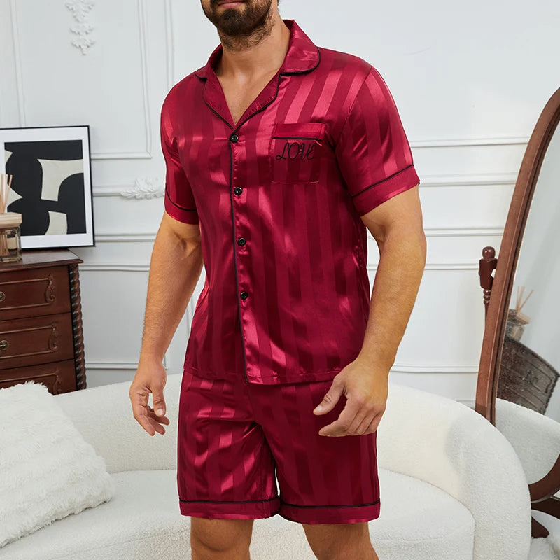 Pijama corto camisero de hombre a rayas