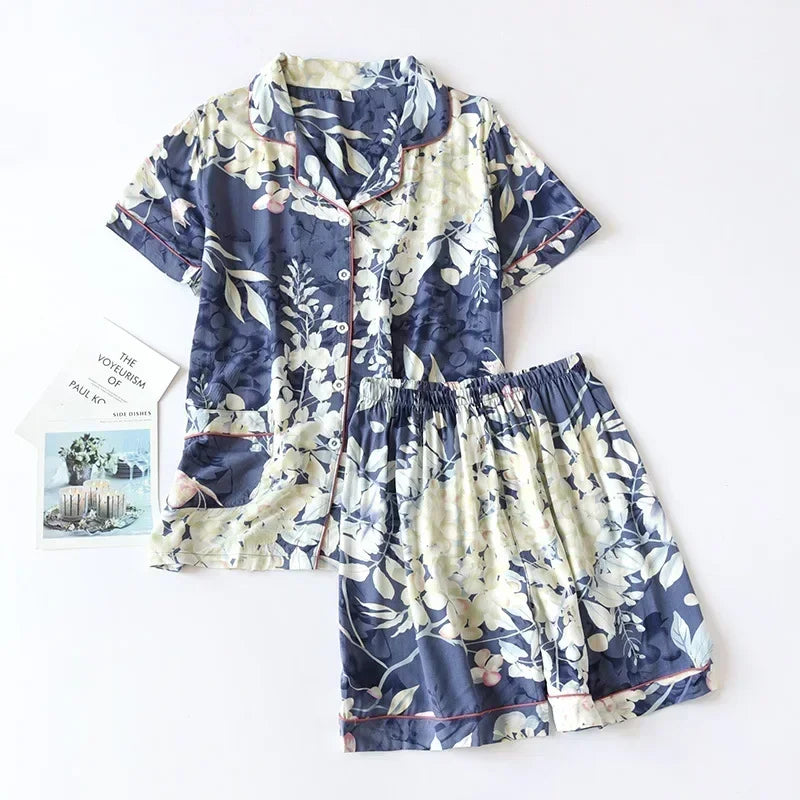 Pijama camisero de mujer de viscosa con estampas