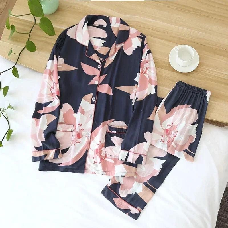 Pijama camisero de mujer de viscosa con estampas
