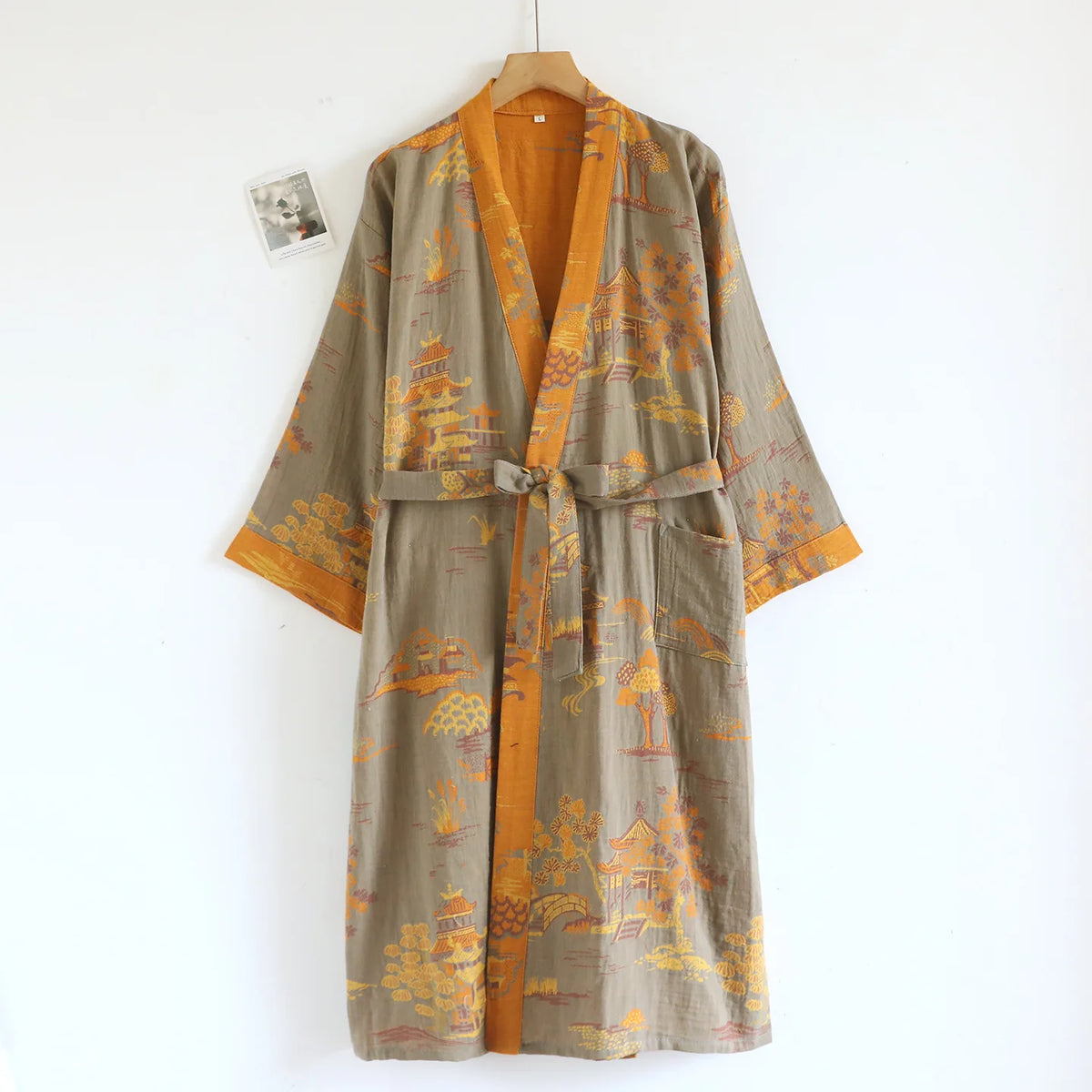 Bata kimono de hombre de algodón con cinturón