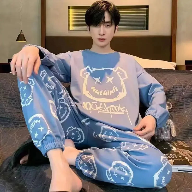 Pijama largo liviano de hombre con pantalón cuadrillé