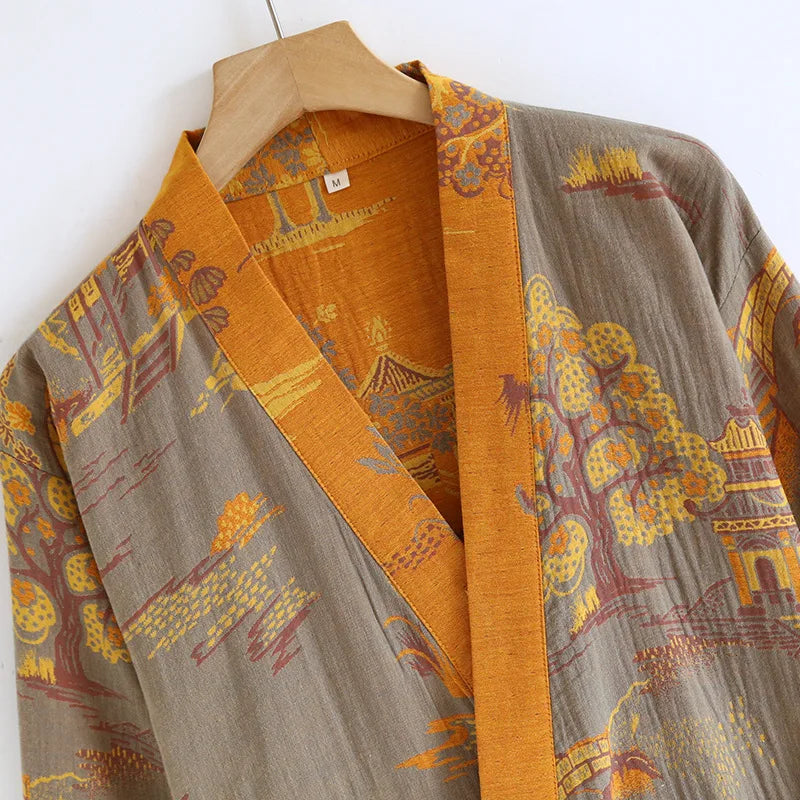Bata kimono de hombre de algodón con cinturón