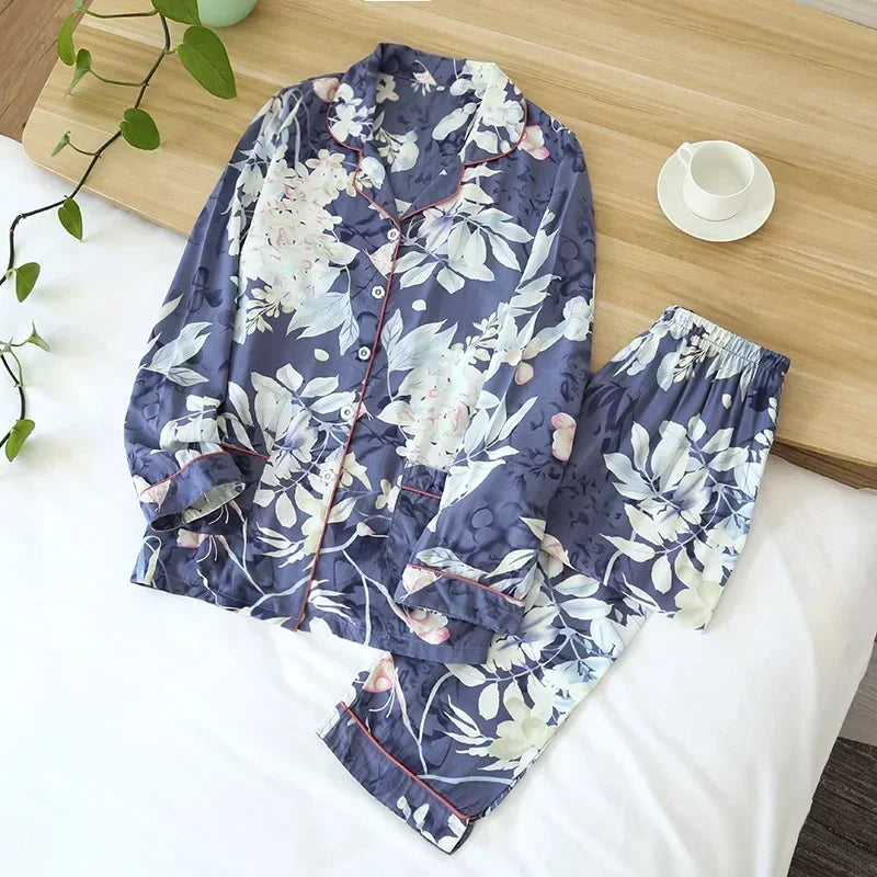 Pijama camisero de mujer de viscosa con estampas