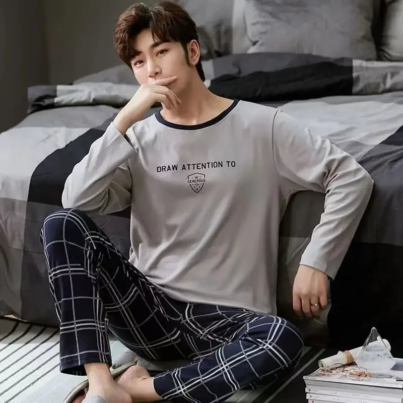 Pijama largo liviano de hombre con pantalón cuadrillé