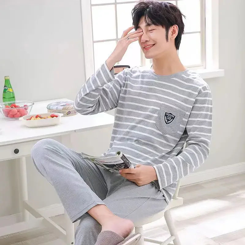 Pijama largo liviano de hombre con pantalón cuadrillé