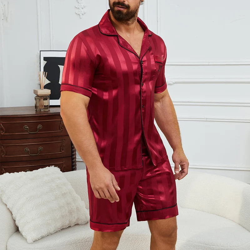 Pijama corto camisero de hombre a rayas