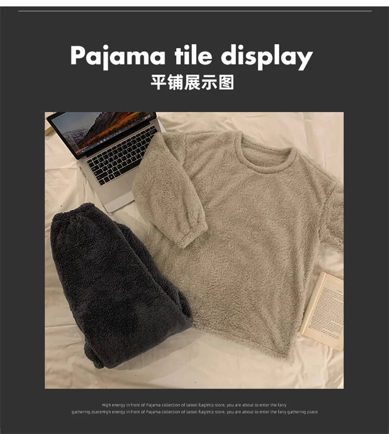 Pijama abrigado de mujer liso con acabado aterciopelado