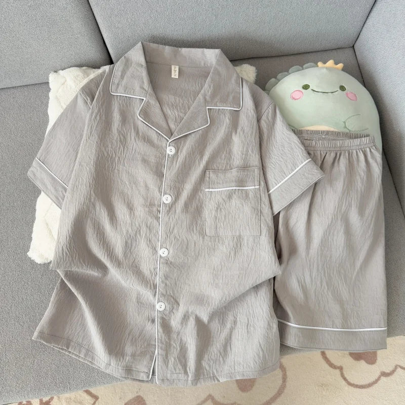 Pijama corto de hombre liso con camisa de solapas