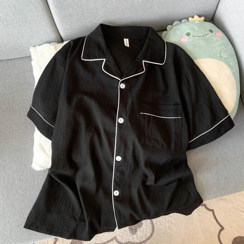 Pijama corto de hombre liso con camisa de solapas