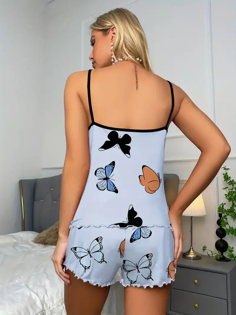 Pijama de musculosa y short con mariposas y bordes ondulados