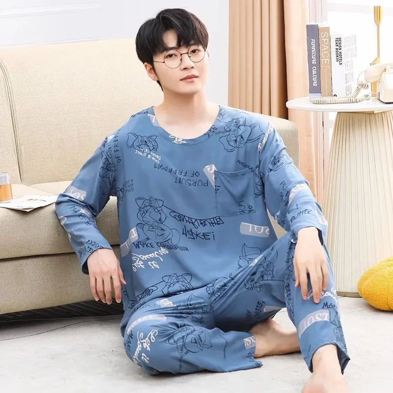Pijama largo liviano de hombre con pantalón cuadrillé