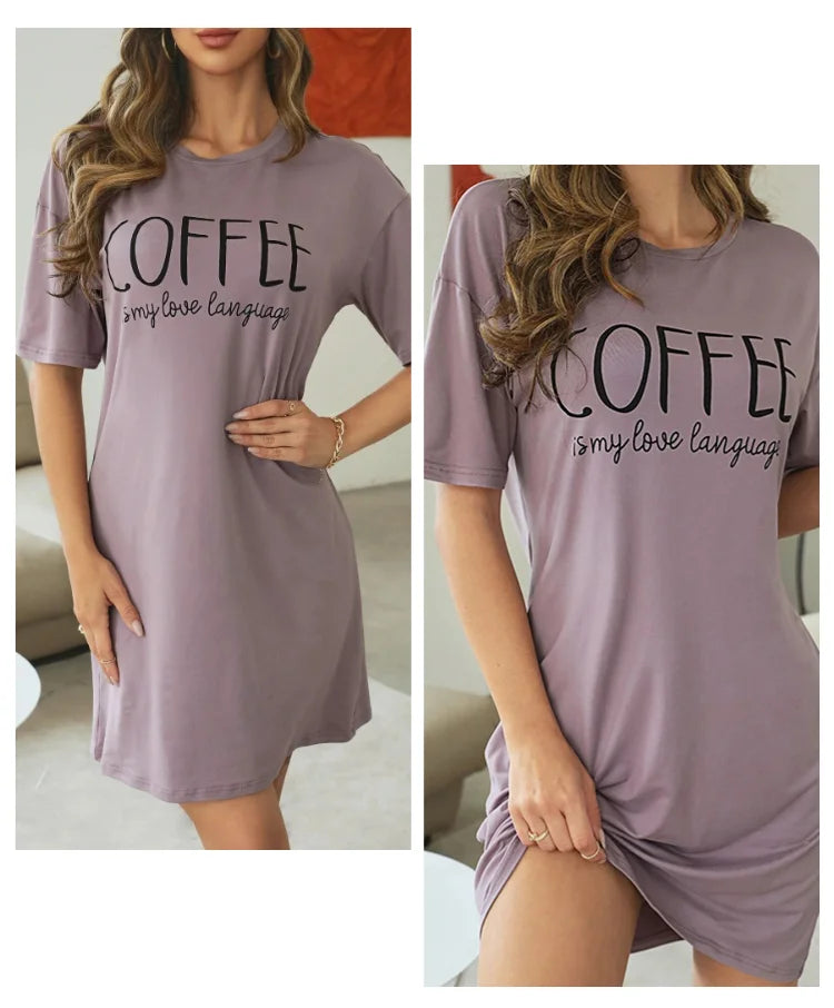 Camisón corto estampado de mujer con cuello redondo