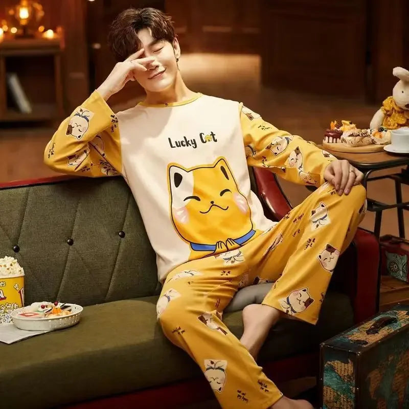 Pijama largo liviano de hombre con pantalón cuadrillé