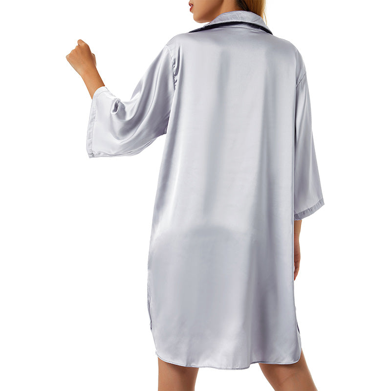 Camisón camisero liso con botones y ruedo asimétrico