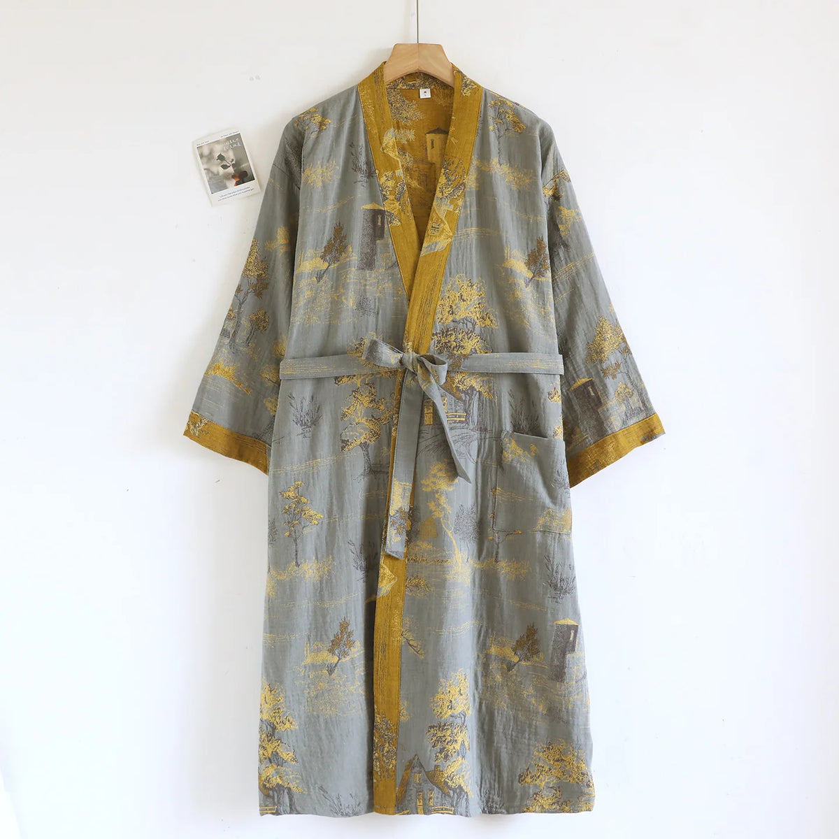 Bata kimono de hombre de algodón con cinturón