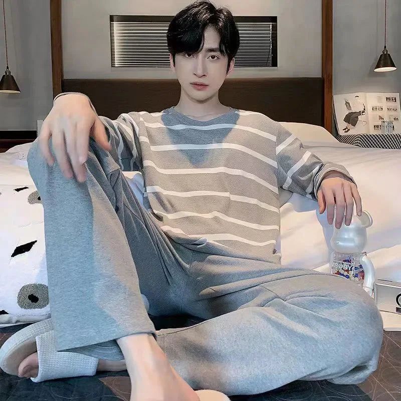 Pijama largo liviano de hombre con pantalón cuadrillé