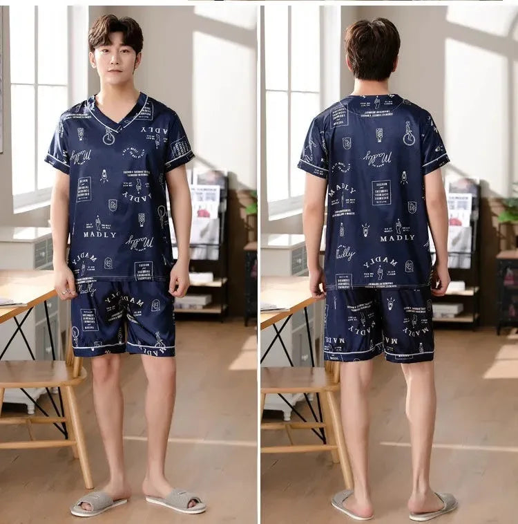Pijama corto de hombre con escote en V y botones