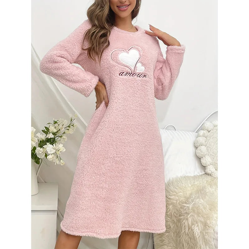 Camisón de mujer de franela gruesa y manga larga