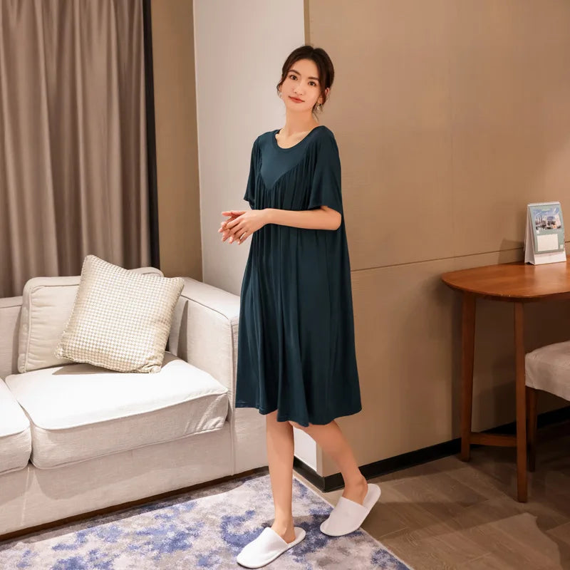 Camisón de mujer de modal liso con manga corta