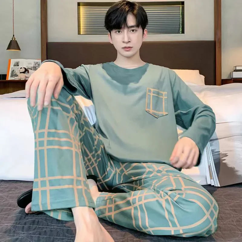 Pijama largo liviano de hombre con pantalón cuadrillé
