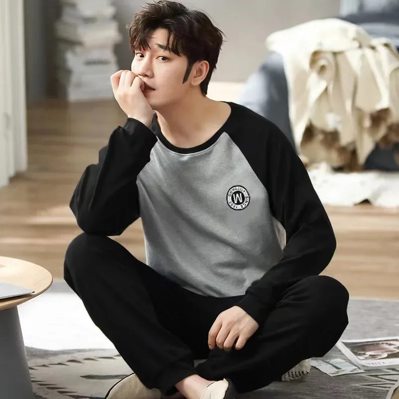 Pijama largo liviano de hombre con pantalón cuadrillé