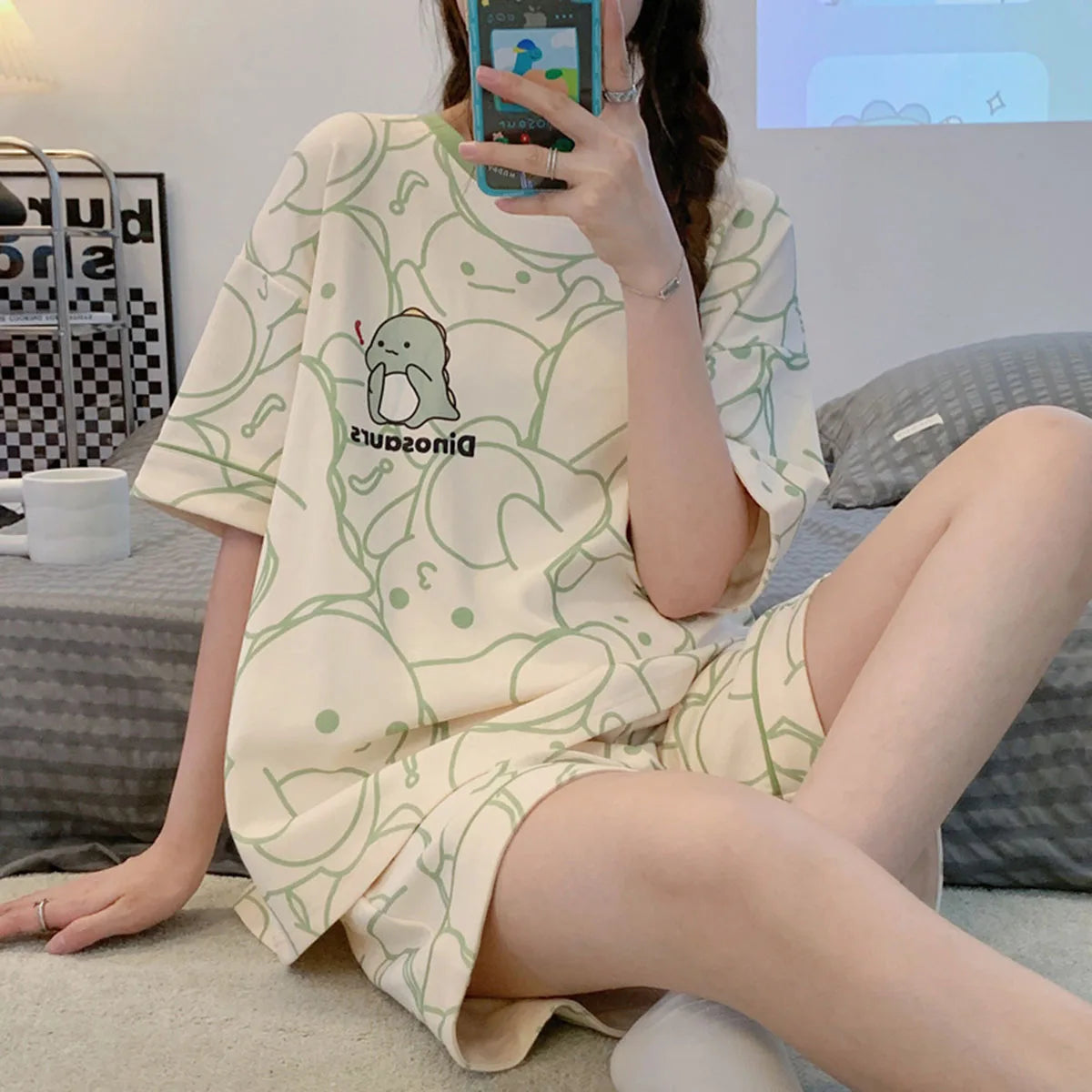 Pijama corto de mujer con osito y efecto degradado