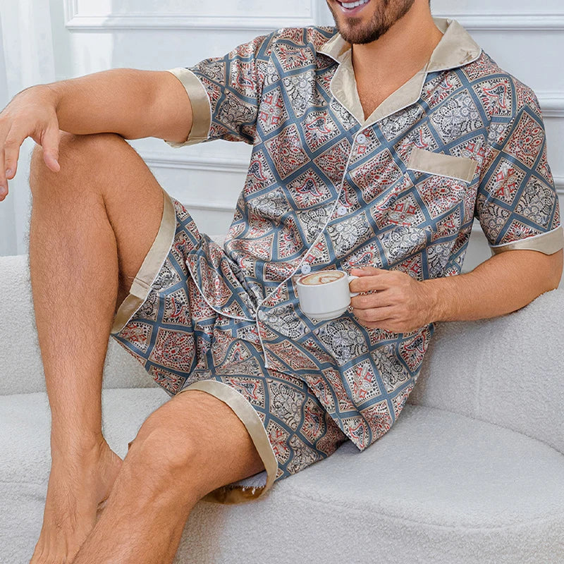 Pijama corto de hombre con estampado a cuadros